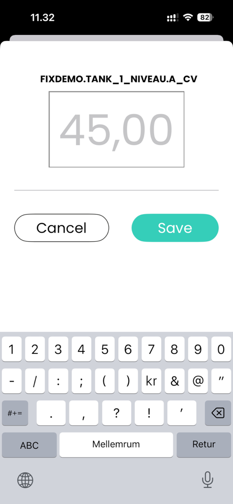 SmartDirect - SmartDirect app interface for editing industrial tank level KPI values