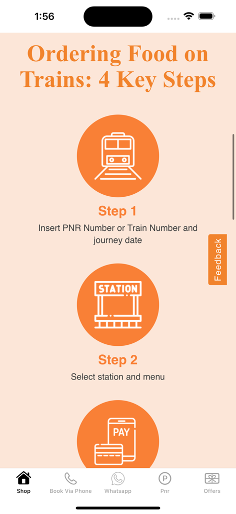 Gofoodieonline 앱을 통해 기차에서 음식 주문 단계를 보여주는 인포그래픽