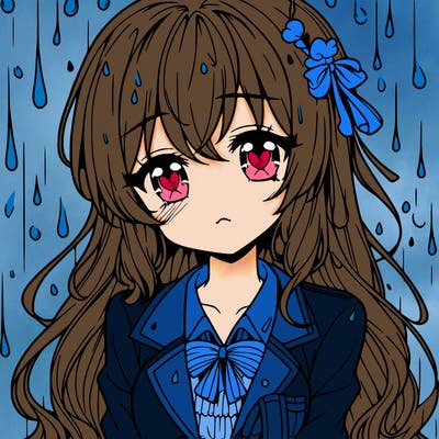 pretty anime girl in the rain