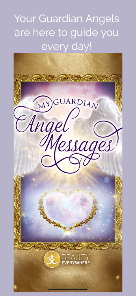 My Guardian Angel Messages - Welcome screen of the My Guardian Angel Messages app featuring angel wings and a golden floral heart