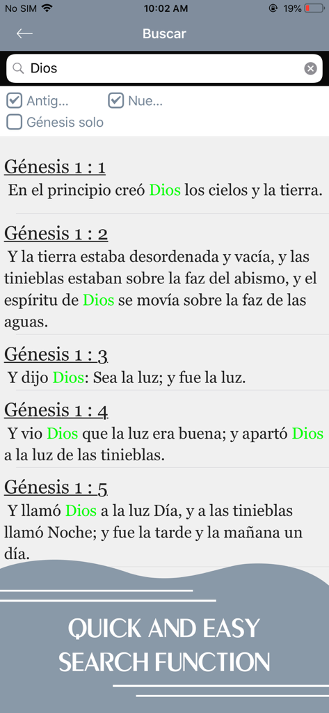 La Biblia · - Résultats de recherche de l'application Bible espagnole pour le mot Dios dans le Livre de la Genèse