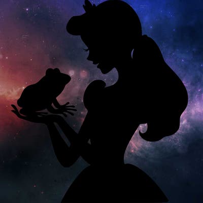 a shadow of a princess holding a frog realistic
