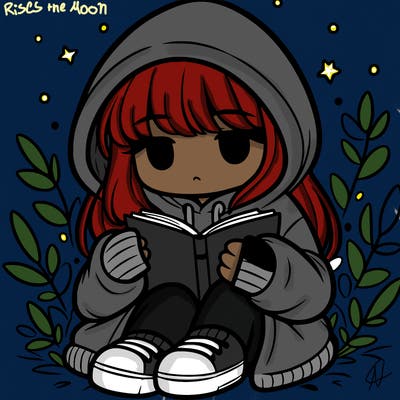 girl in oversized hoodie reading a book