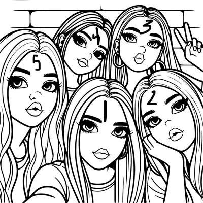group of teen girls friends y2k up close in a selfie