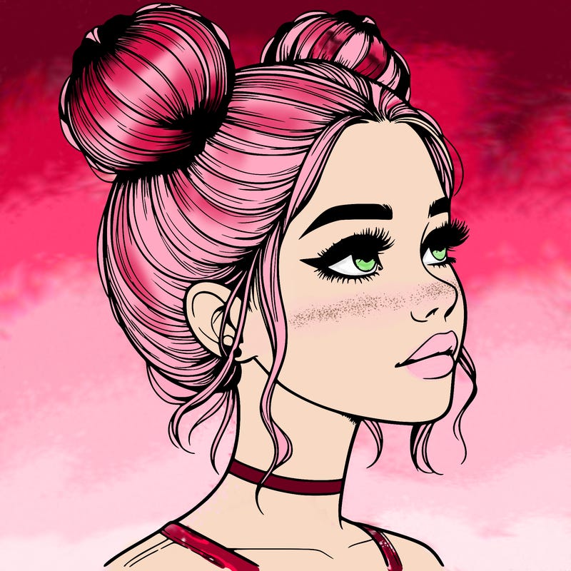 realistic girl with buns on the top of her head