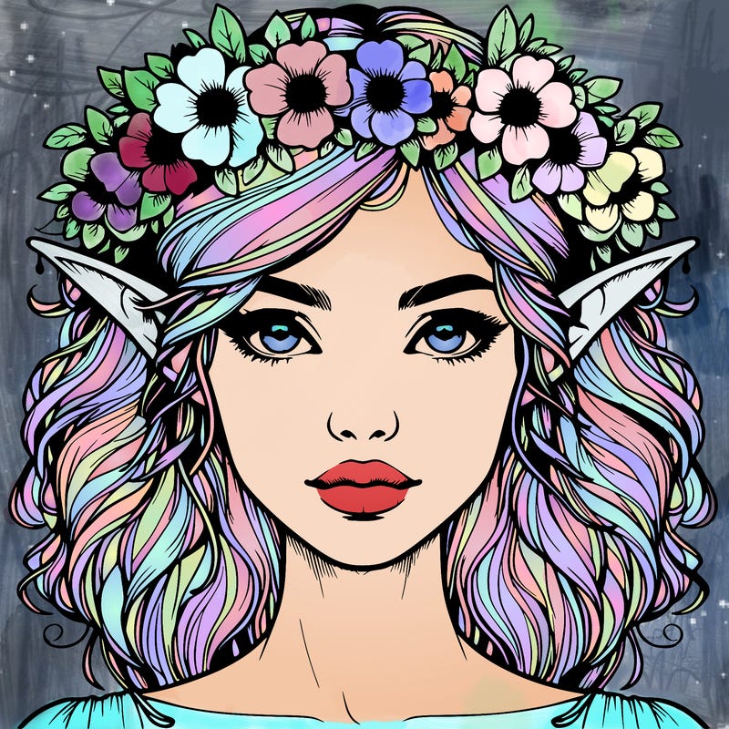 realistic female elf with flower crown