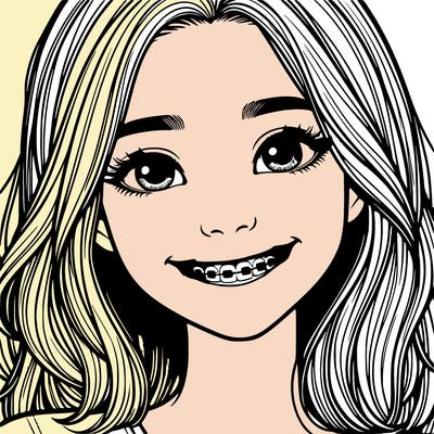 a girl with braces smiling with freckles realistic