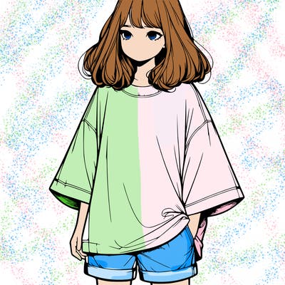 realistic girl with big t shirt and shorts