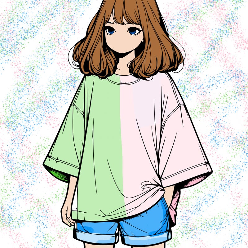 realistic girl with big t shirt and shorts