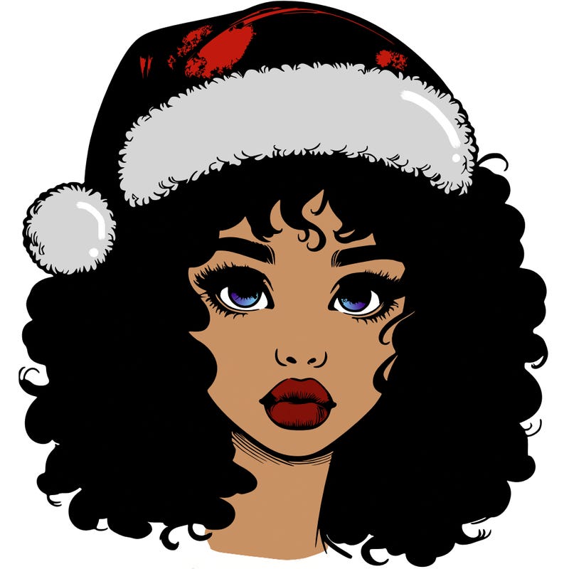 realistic girl with a santa hat curly hair and lips