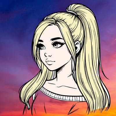 realistic girl with a high ponytail