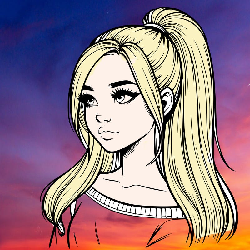 realistic girl with a high ponytail