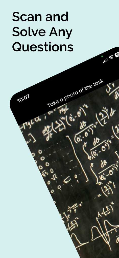 AI Math Solver Homework Helper - Interface of the AI Math Solver app scanning a chalkboard with complex mathematical equations