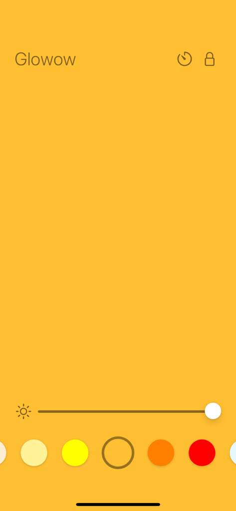 Reading Light Glowow - Glowow app interface featuring a yellow mood light screen with brightness and color controls