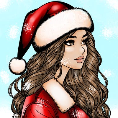 realistic girl in santa hat