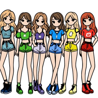 a group of girls wearing crop tops and shorts
