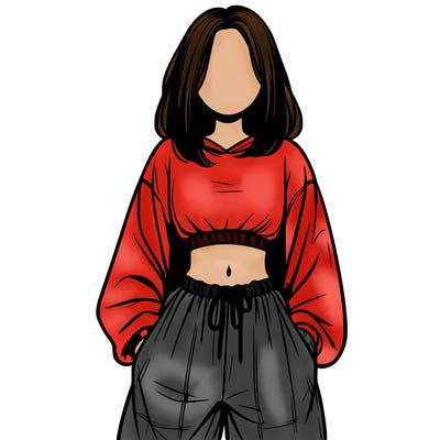 realistic girl faceless with baggy pants and a crop top