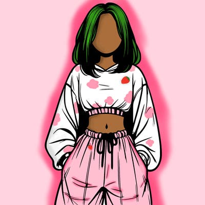 realistic girl faceless with baggy pants and a crop top