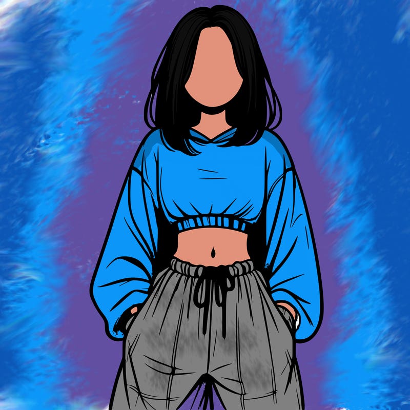 realistic girl faceless with baggy pants and a crop top