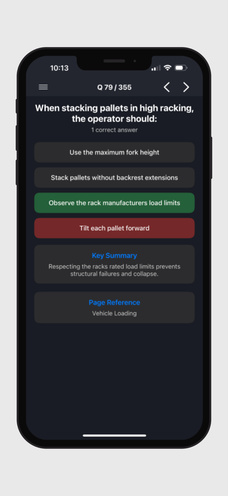 Forklift Theory Test 2025 - Forklift theory test app mock exam question about stacking pallets safely