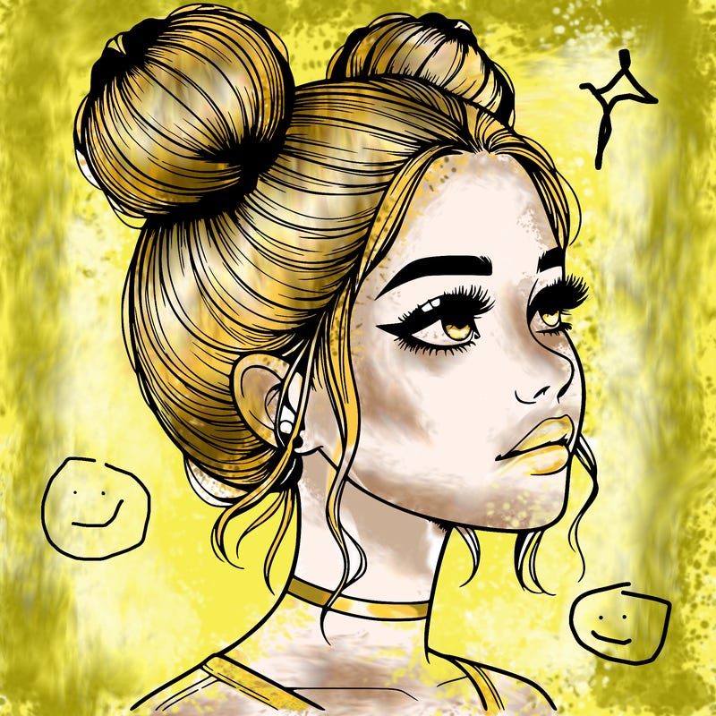 realistic girl with buns on the top of her head