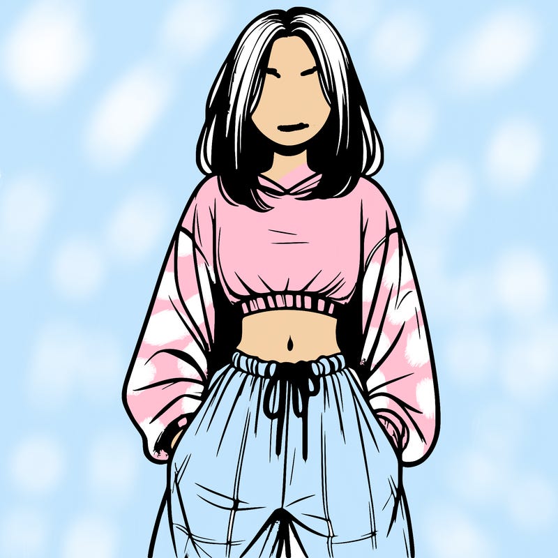 realistic girl faceless with baggy pants and a crop top