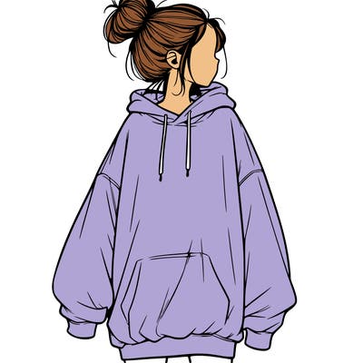 realistic girl with a oversized sweatshirt on and a bun