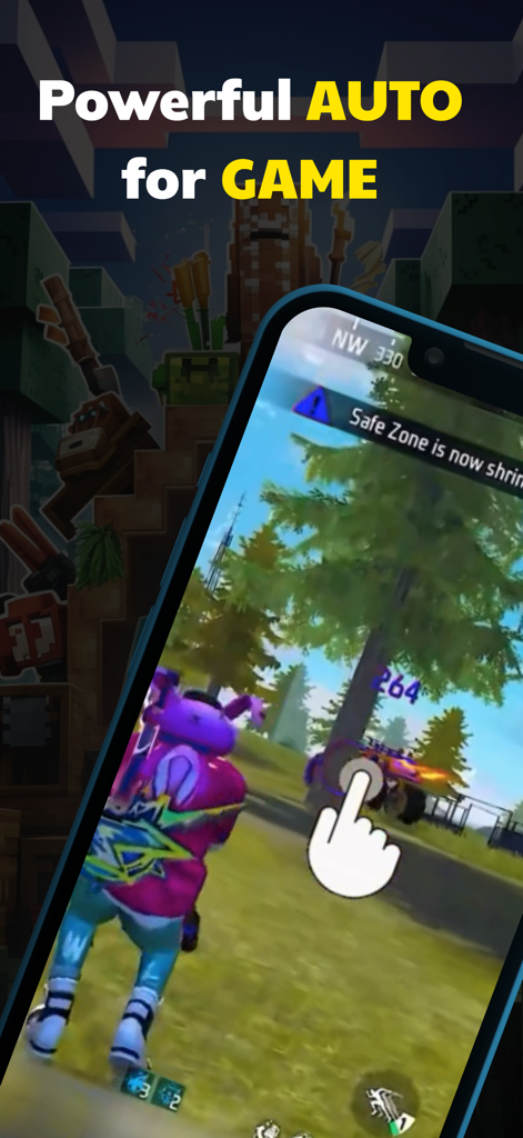 AutoClicker: Click Assistant⁺ - Mobile phone displaying AutoClicker assistant automating taps in a video game