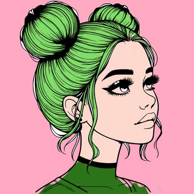 realistic girl with buns on the top of her head