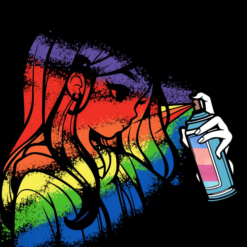 a realistic girl spray painting