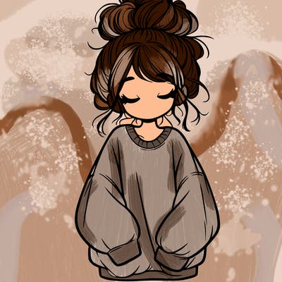girl with baggy sweatshirt and messy bun