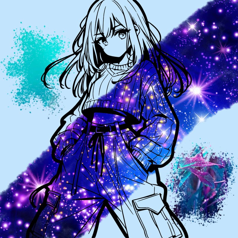 anime teen girl with baggy pants and crop top with sweater