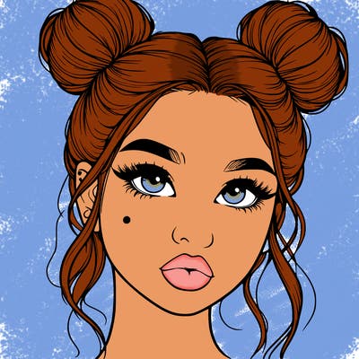 realistic girl with two buns on her hair and lips