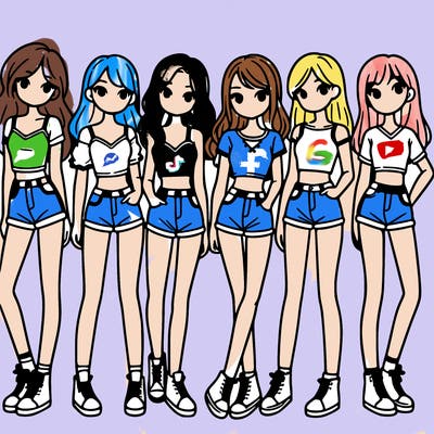 a group of girls wearing crop tops and shorts