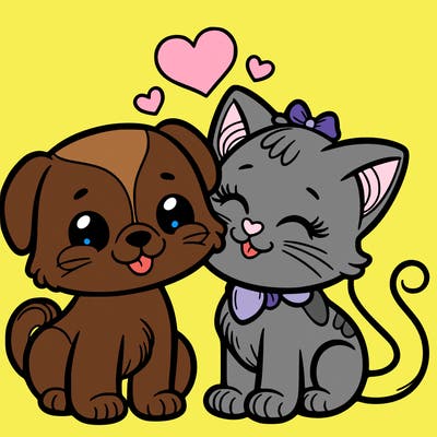 cat with a dog and in love