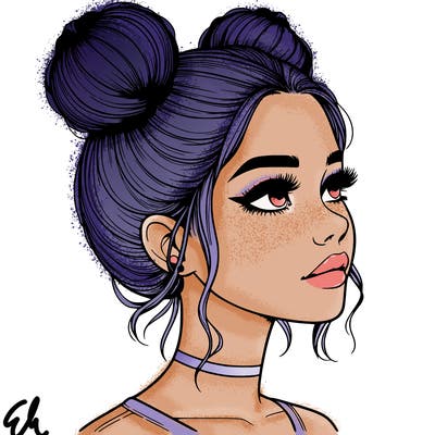 realistic girl with buns on the top of her head
