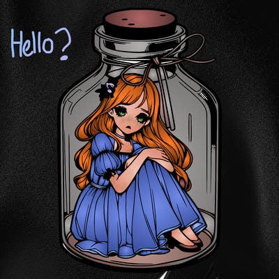 beautiful realistic girl trapped in bottle