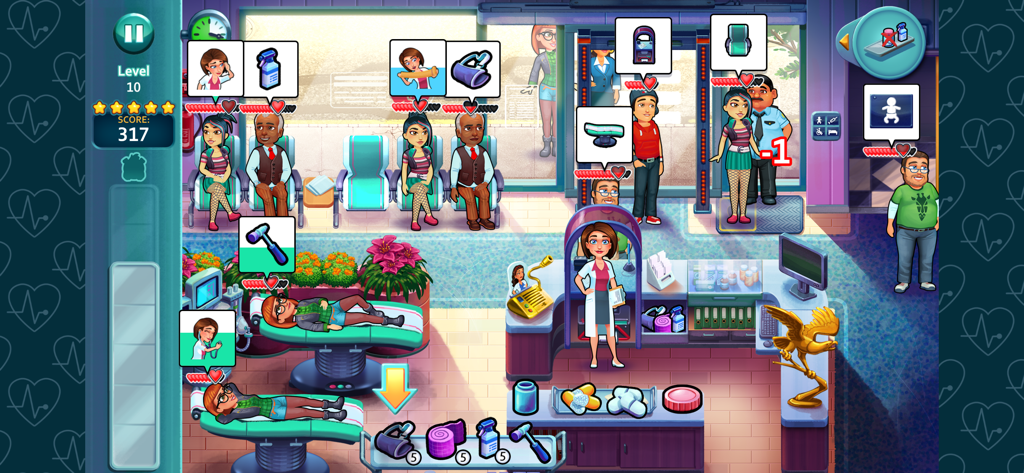 Heart's Medicine - Doctor Game - Heart's Medicine Gameplay, das Allison Heart beim Management von Patienten in einer Krankenhaus-Klinik zeigt.