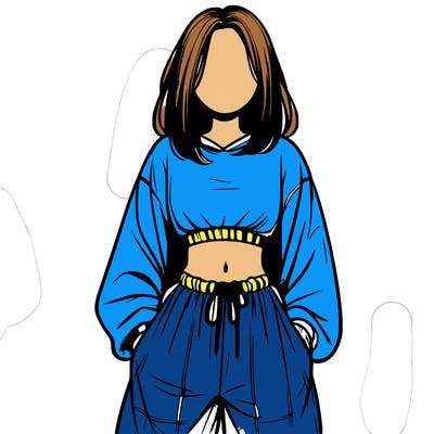 realistic girl faceless with baggy pants and a crop top