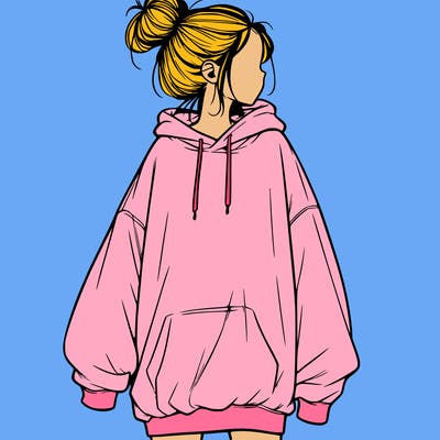 realistic girl with a oversized sweatshirt on and a bun