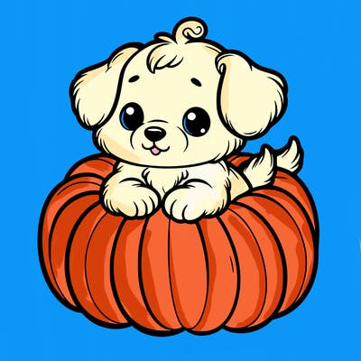 cute little puppy in a pumpkin