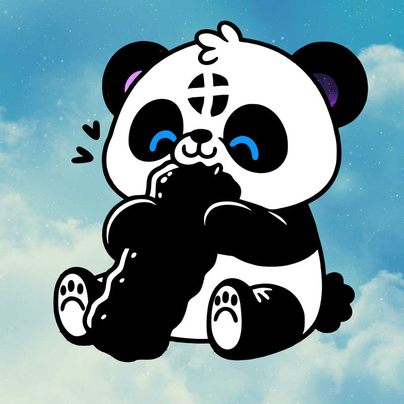 panda eating a big cheeto