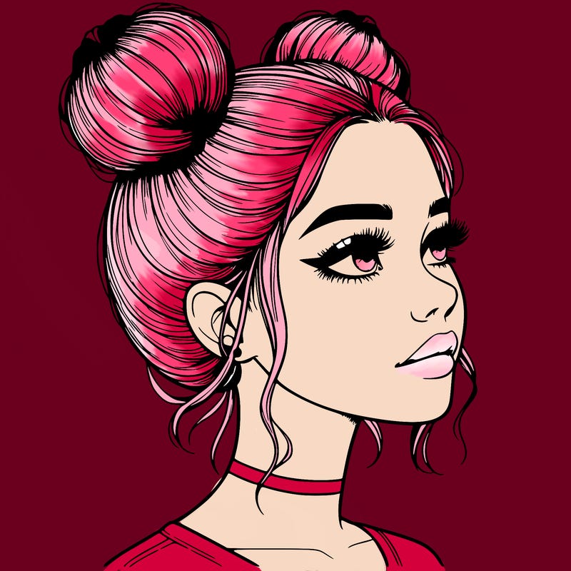 realistic girl with buns on the top of her head