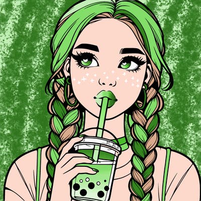realistic girl with braided hair drinking boba