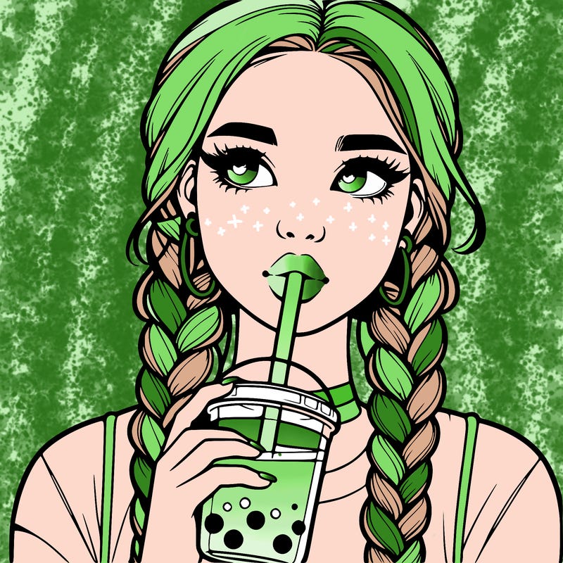 realistic girl with braided hair drinking boba