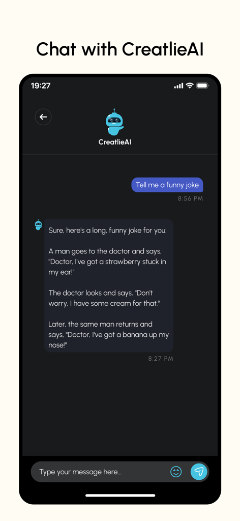Creatlie - A screenshot of the Creatlie app showing a chat conversation with CreatlieAI