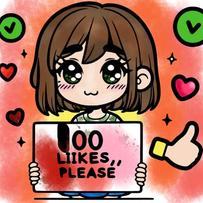 a girl with a sign saying 100 likes, please