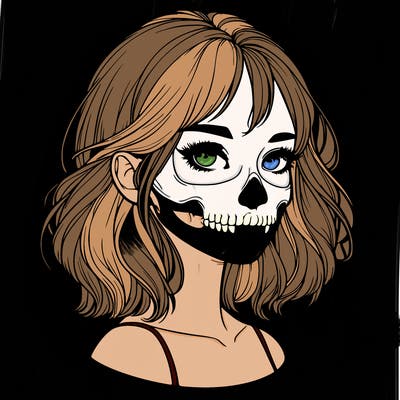 realistic girl with skull