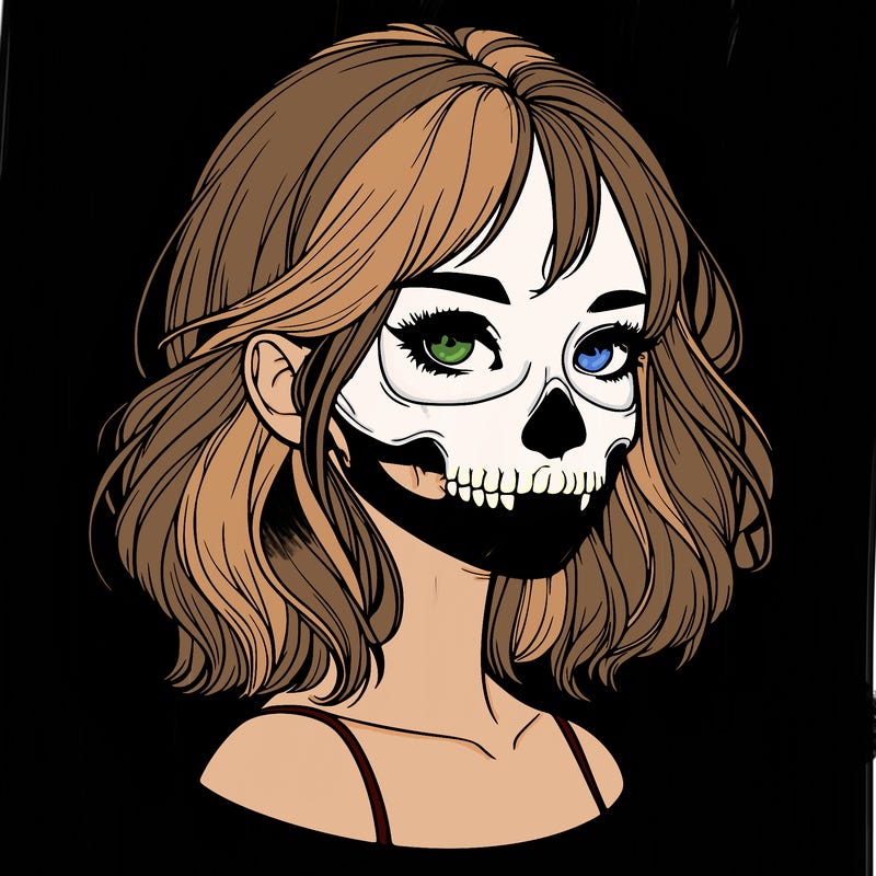 realistic girl with skull