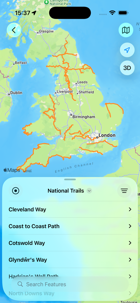 Geodata Map Viewer - Geodata Map Viewer mostrando senderos nacionales a través de un mapa del Reino Unido
